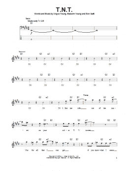 page one of T.N.T. (Bass Guitar Tab)