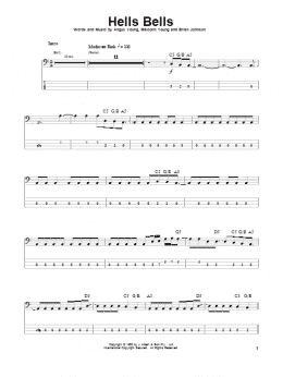 page one of Hells Bells (Bass Guitar Tab)