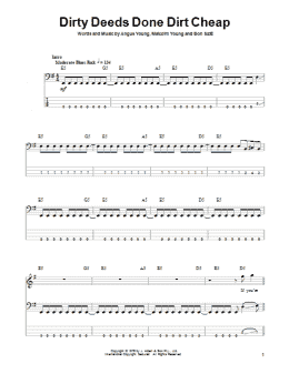 page one of Dirty Deeds Done Dirt Cheap (Bass Guitar Tab)