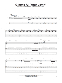 page one of Gimme All Your Lovin' (Bass Guitar Tab)