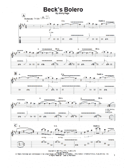 page one of Beck's Bolero (Guitar Tab (Single Guitar))