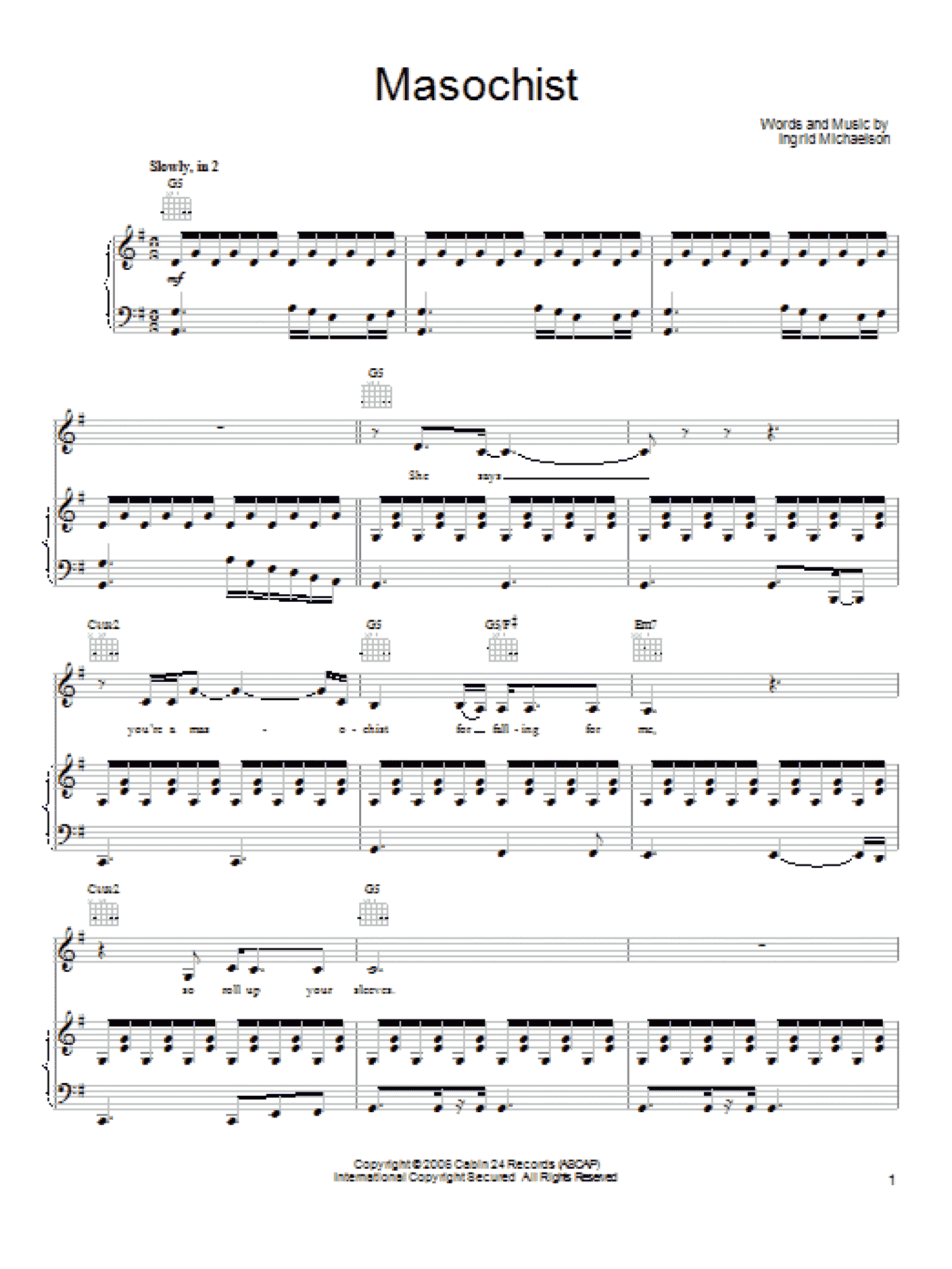 Masochist (Piano, Vocal & Guitar Chords (Right-Hand Melody))