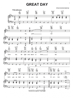 page one of Great Day (Piano, Vocal & Guitar Chords (Right-Hand Melody))