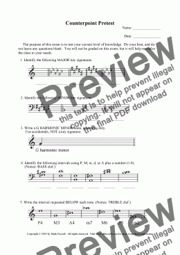 page one of Counterpoint pretest worksheet