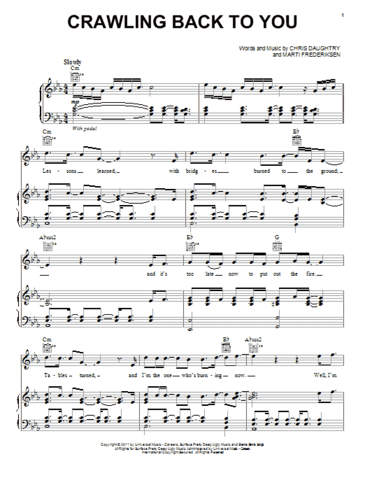 Crawling Back To You (Piano, Vocal & Guitar Chords (Right-Hand Melody))