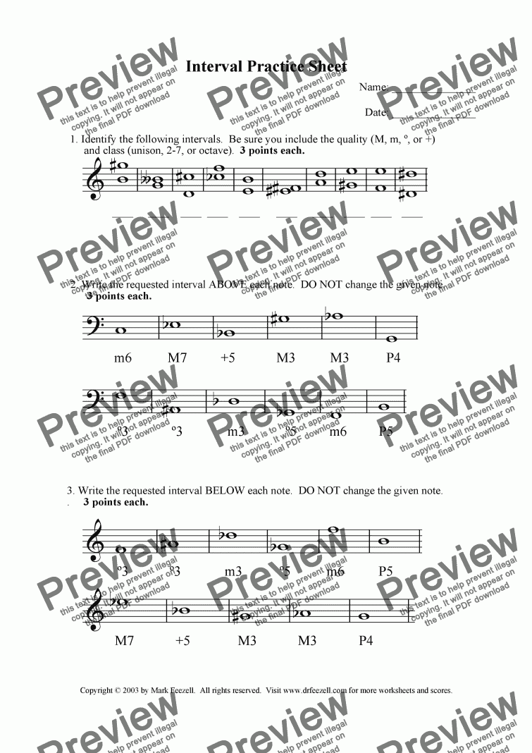 page one of Interval practice worksheet
