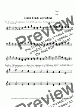 page one of Major triads worksheet