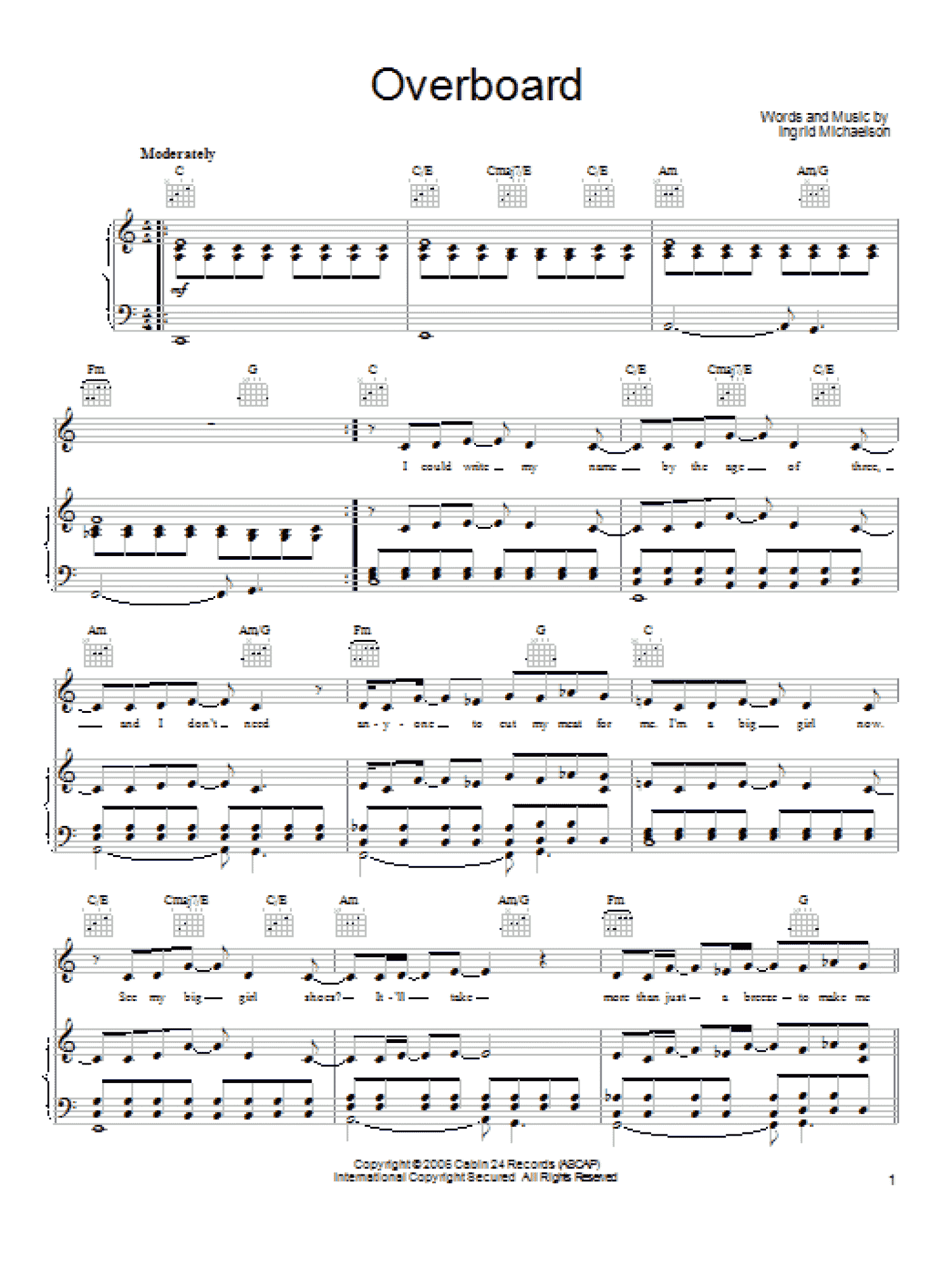 Overboard (Piano, Vocal & Guitar Chords (Right-Hand Melody))