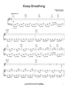 page one of Keep Breathing (Piano, Vocal & Guitar Chords (Right-Hand Melody))