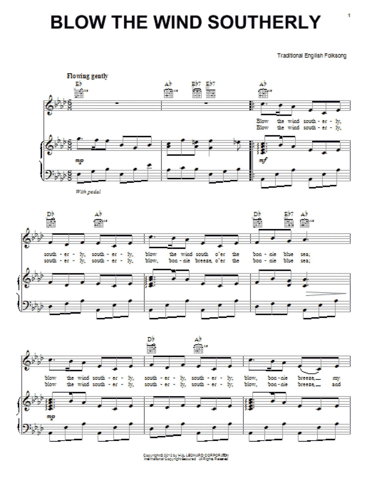 Blow The Wind Southerly (Piano, Vocal & Guitar Chords (Right-Hand Melody))