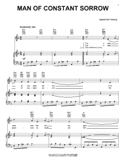 page one of Man Of Constant Sorrow (Piano, Vocal & Guitar Chords (Right-Hand Melody))