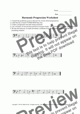 page one of Harmonic progression worksheet