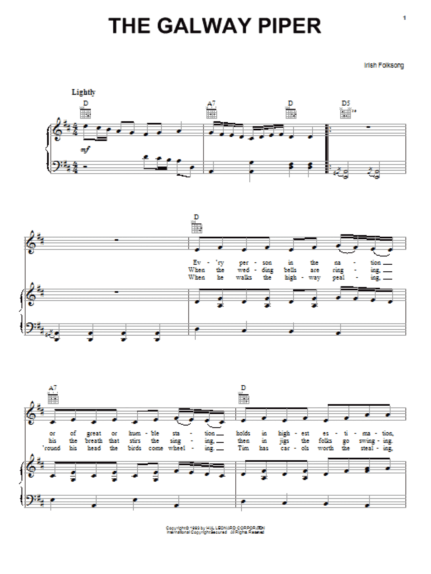 The Galway Piper (Piano, Vocal & Guitar Chords (Right-Hand Melody))