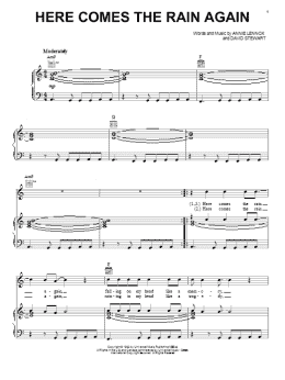 page one of Here Comes The Rain Again (Piano, Vocal & Guitar Chords (Right-Hand Melody))
