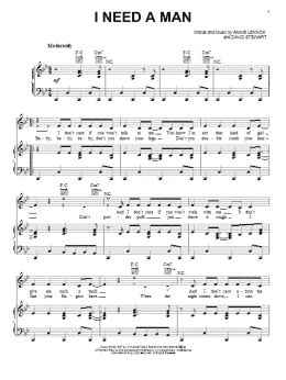 page one of I Need A Man (Piano, Vocal & Guitar Chords (Right-Hand Melody))