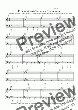 page one of Predominant chromatic harmonies worksheet