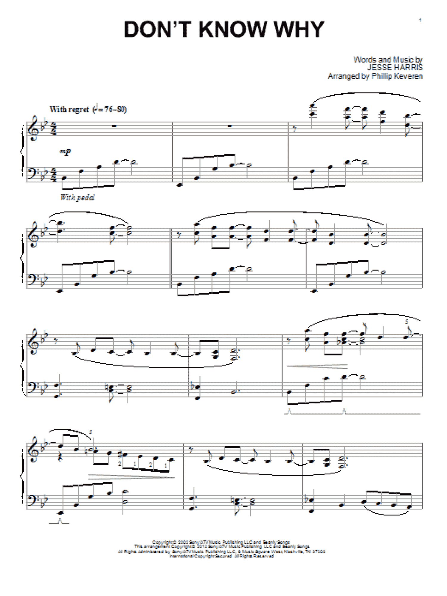 Don't Know Why (arr. Phillip Keveren) (Piano Solo)