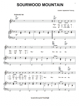 page one of Sourwood Mountain (Piano, Vocal & Guitar Chords (Right-Hand Melody))
