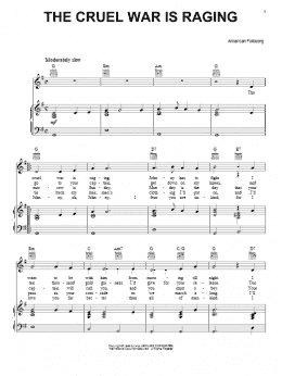 page one of The Cruel War Is Raging (Piano, Vocal & Guitar Chords (Right-Hand Melody))