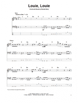 page one of Louie, Louie (Bass Guitar Tab)