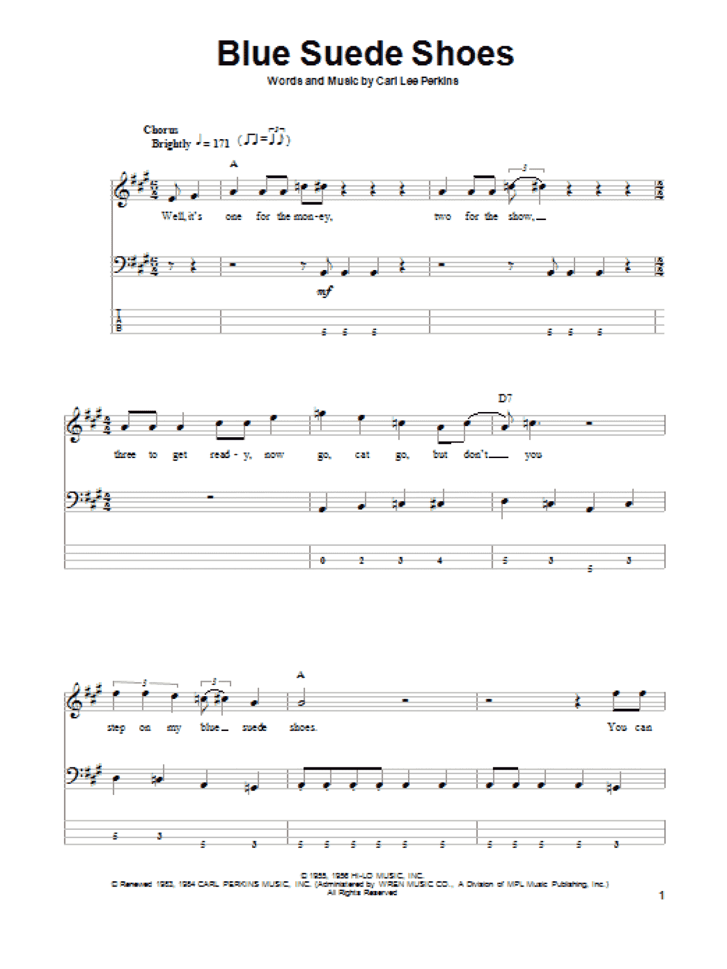 Blue Suede Shoes (Bass Guitar Tab)
