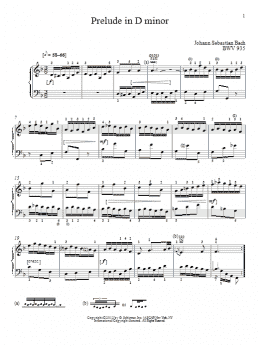 page one of Prelude In D Minor, BMV 935 (Piano Solo)