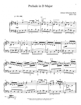 page one of Prelude In D Major, BMV 936 (Piano Solo)