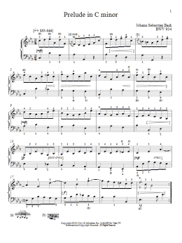 page one of Prelude In C Minor, BMV 934 (Piano Solo)
