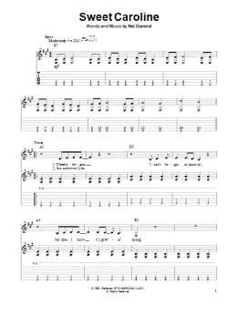 page one of Sweet Caroline (Guitar Tab (Single Guitar))