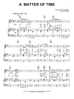 page one of A Matter Of Time (Piano, Vocal & Guitar Chords (Right-Hand Melody))