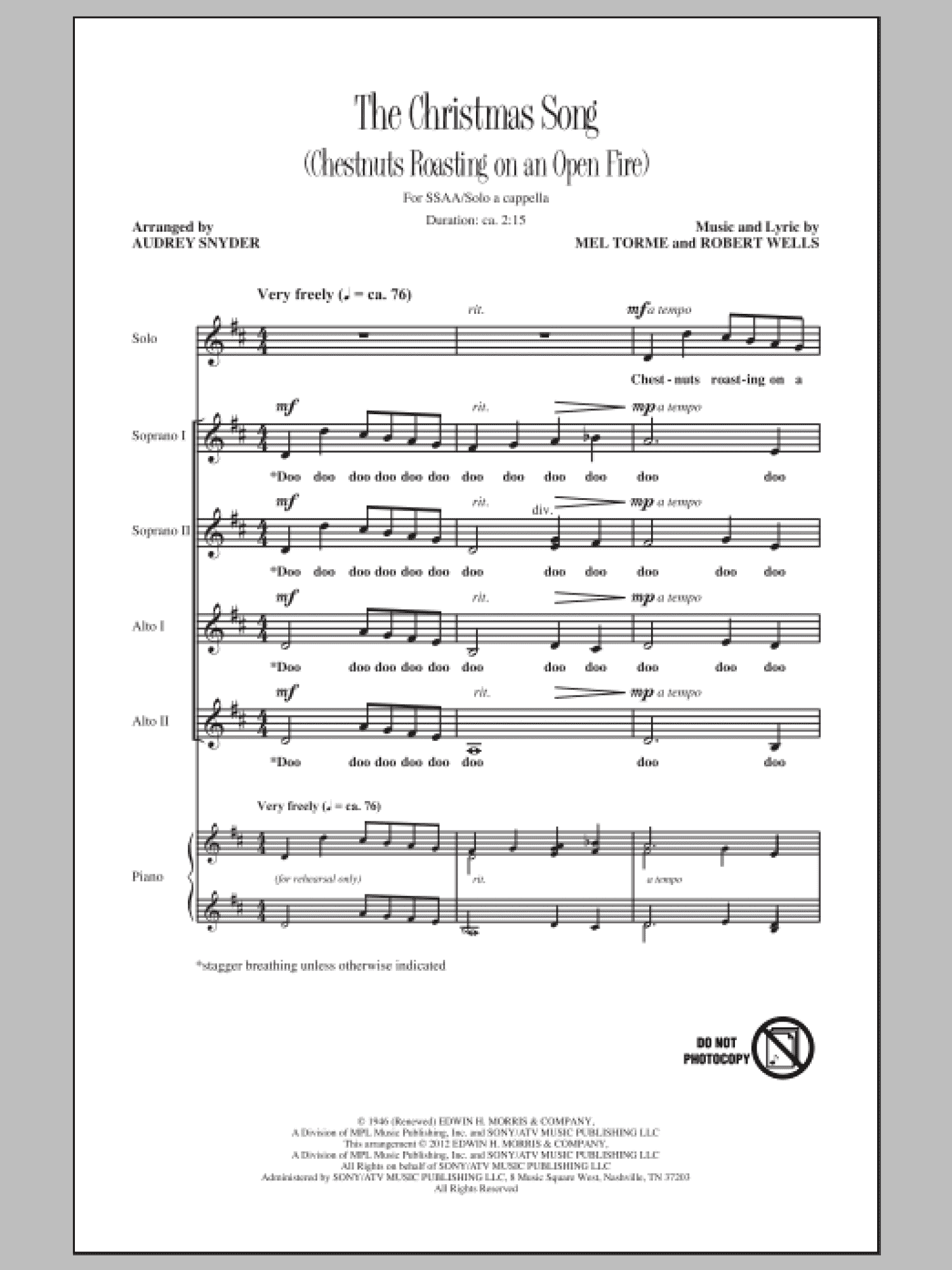 The Christmas Song (Chestnuts Roasting On An Open Fire) (arr. Audrey Snyder) (SSA Choir)
