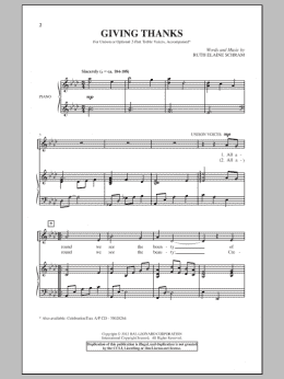 page one of Giving Thanks (Unison Choir)