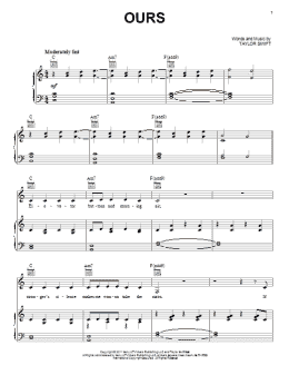 page one of Ours (Piano, Vocal & Guitar Chords (Right-Hand Melody))