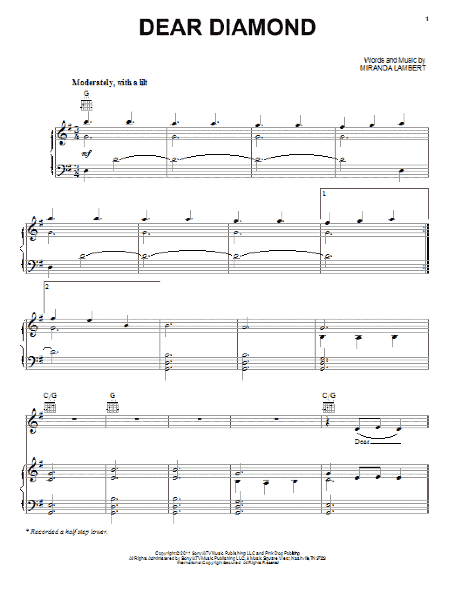 Dear Diamond (Piano, Vocal & Guitar Chords (Right-Hand Melody))