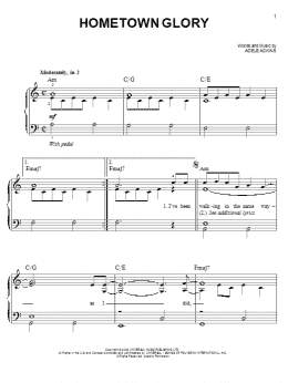 page one of Hometown Glory (Easy Piano)