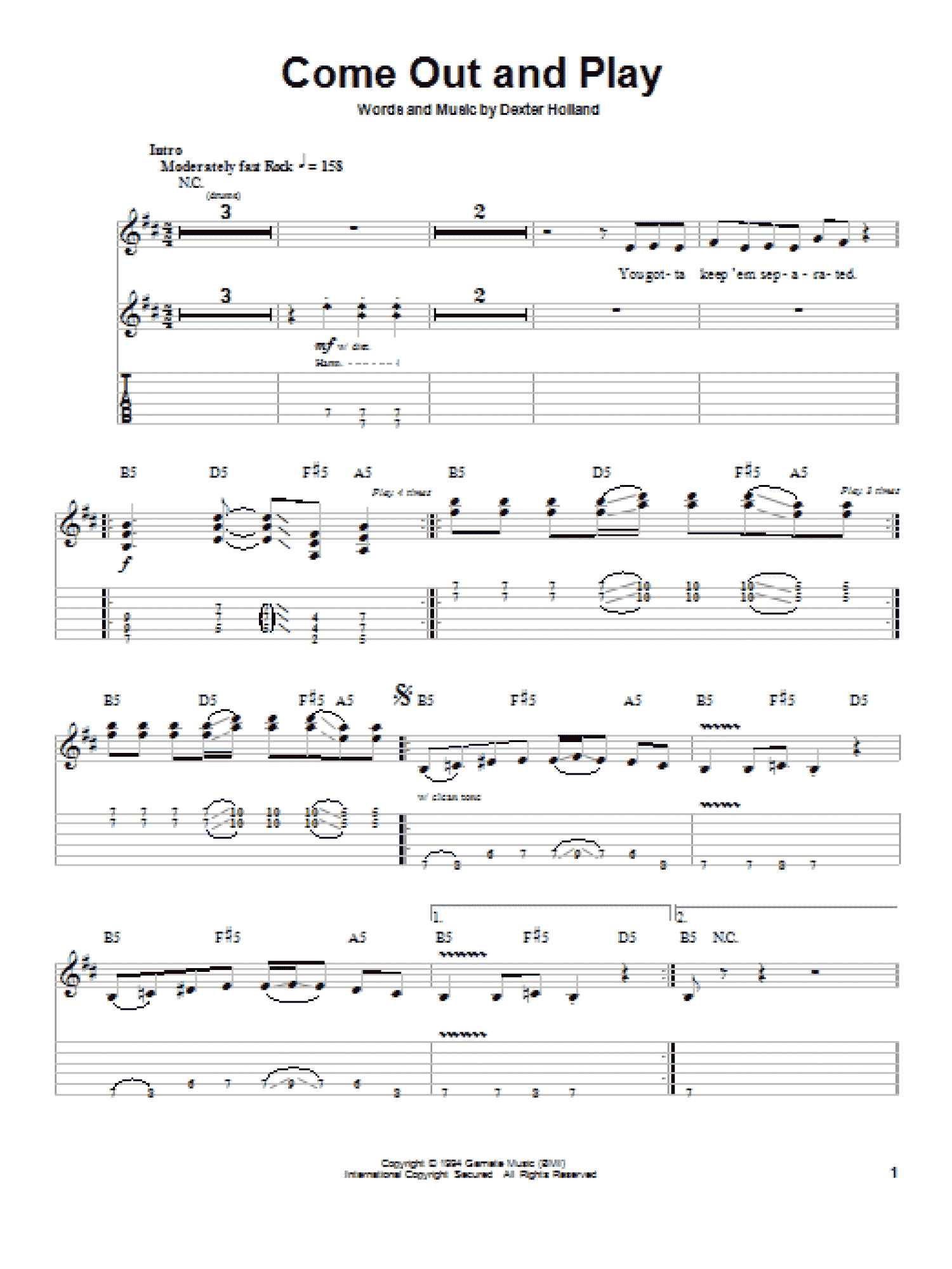 Come Out And Play (Guitar Tab (Single Guitar))