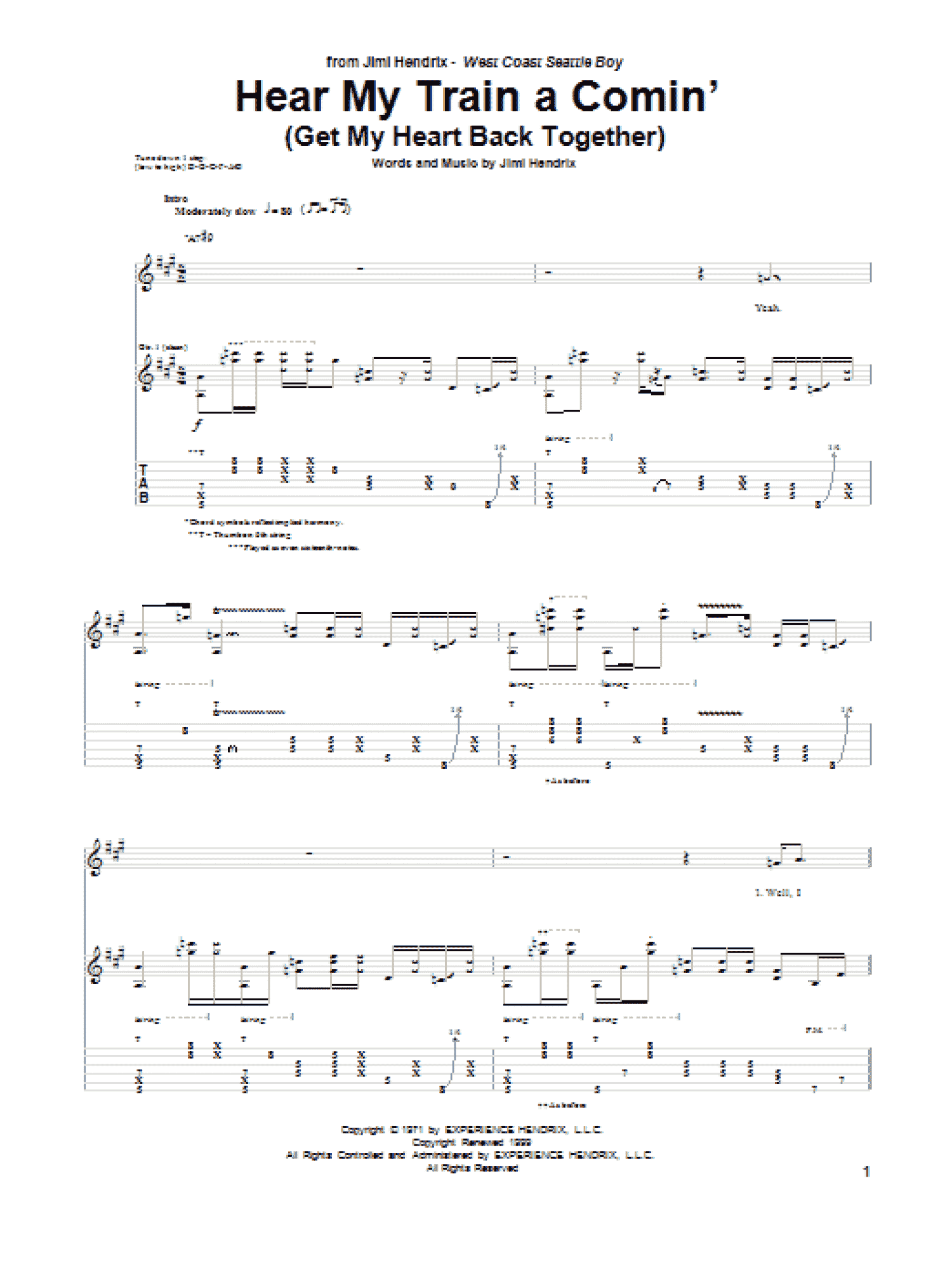 Hear My Train A Comin' (Get My Heart Back Together) (Guitar Tab)