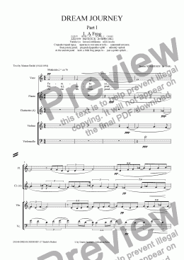 page one of DREAM JOURNEY (Basho) op140/01. A Frog. Voice, fl, cl, pf trio