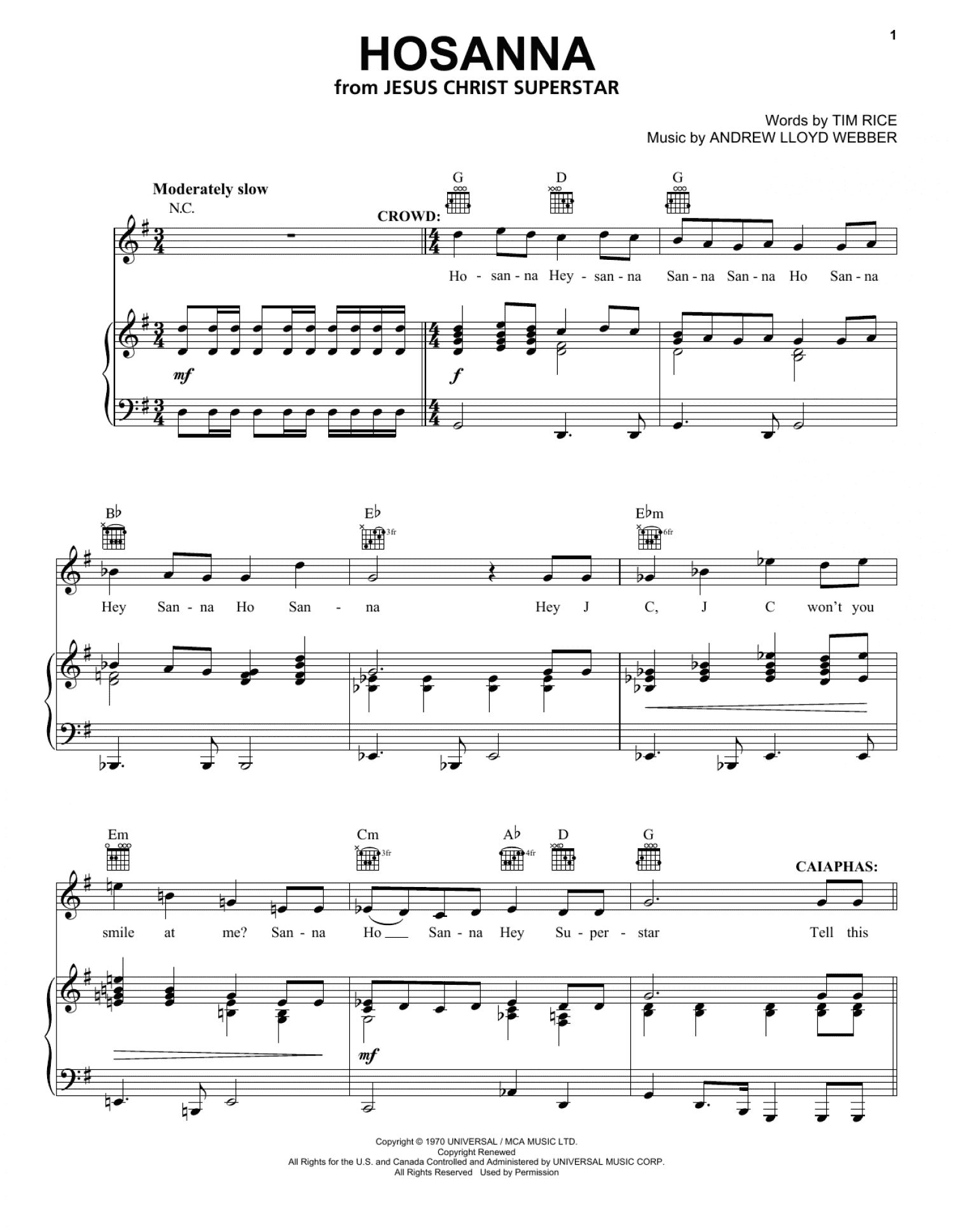 Hosanna (Piano, Vocal & Guitar Chords (Right-Hand Melody))