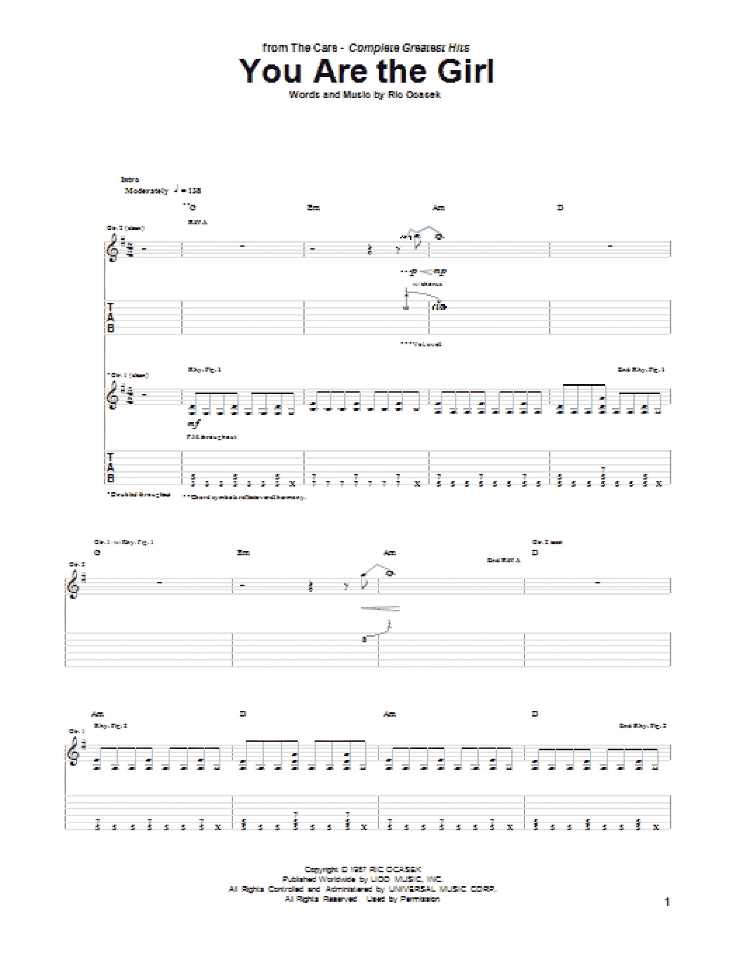 You Are The Girl (Guitar Tab)