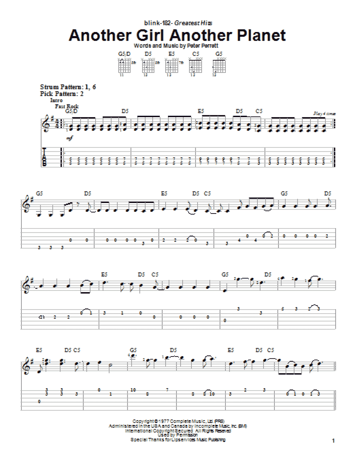 Another Girl Another Planet (Easy Guitar Tab)