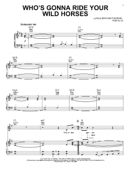 page one of Who's Gonna Ride Your Wild Horses (Piano, Vocal & Guitar Chords (Right-Hand Melody))