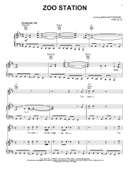 page one of Zoo Station (Piano, Vocal & Guitar Chords (Right-Hand Melody))