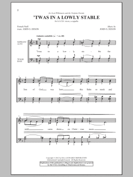 page one of 'Twas In A Lowly Stable (SATB Choir)