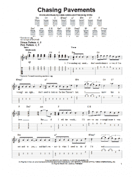 page one of Chasing Pavements (Easy Guitar Tab)