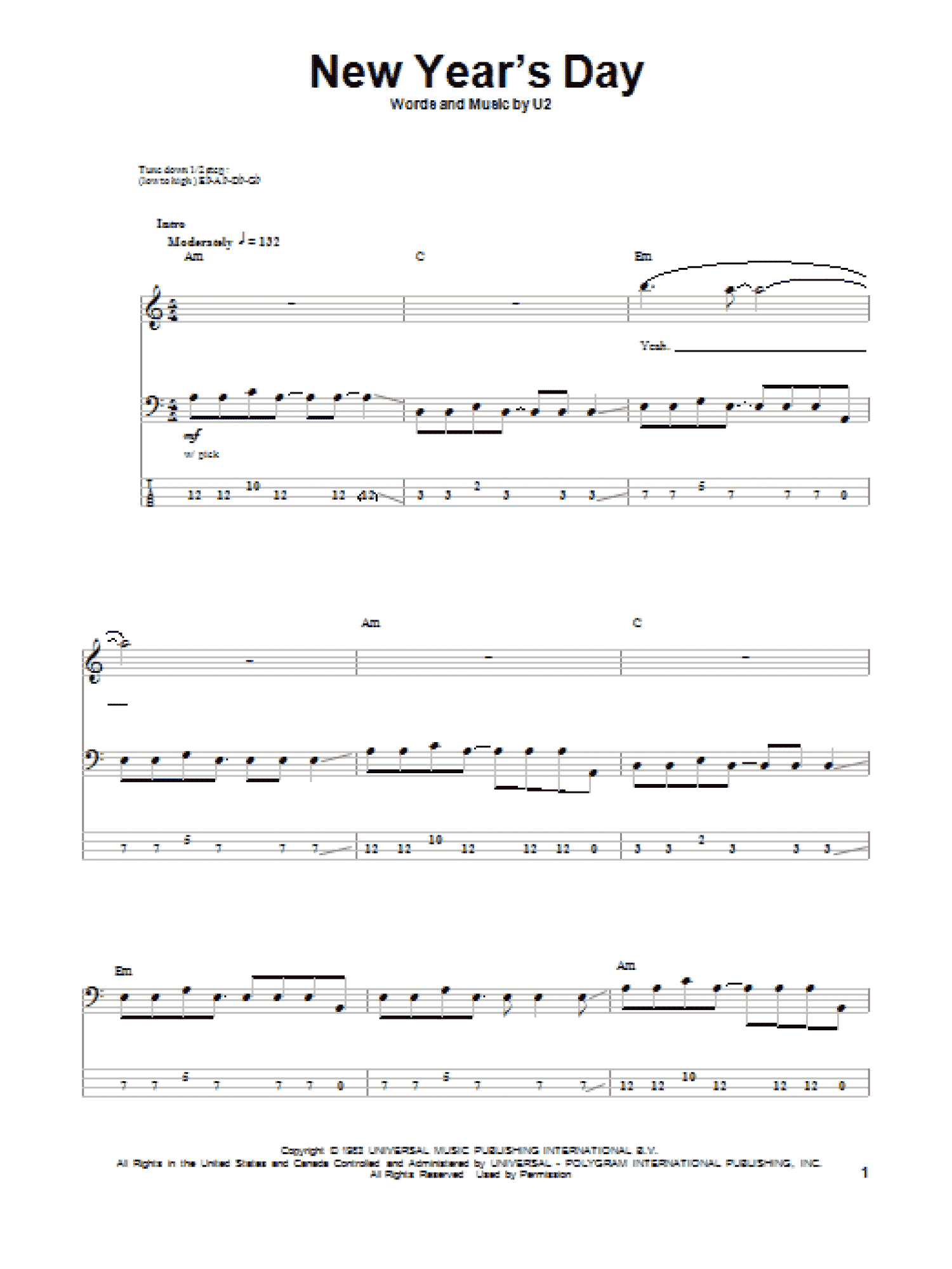 New Year's Day (Bass Guitar Tab)