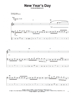 page one of New Year's Day (Bass Guitar Tab)