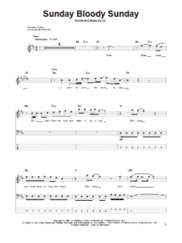 page one of Sunday Bloody Sunday (Bass Guitar Tab)