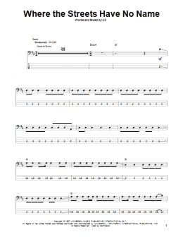 page one of Where The Streets Have No Name (Bass Guitar Tab)