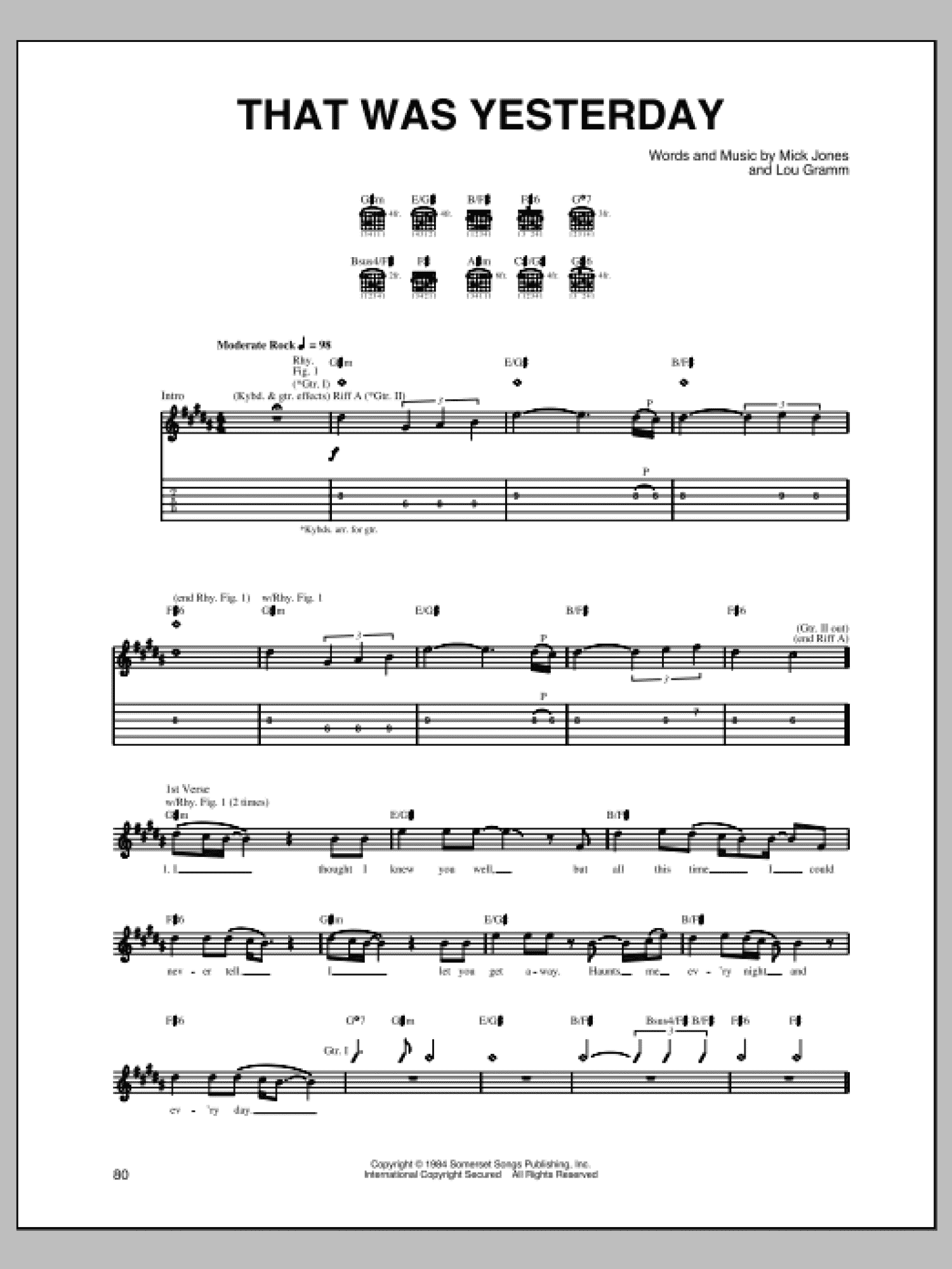 That Was Yesterday (Guitar Tab)